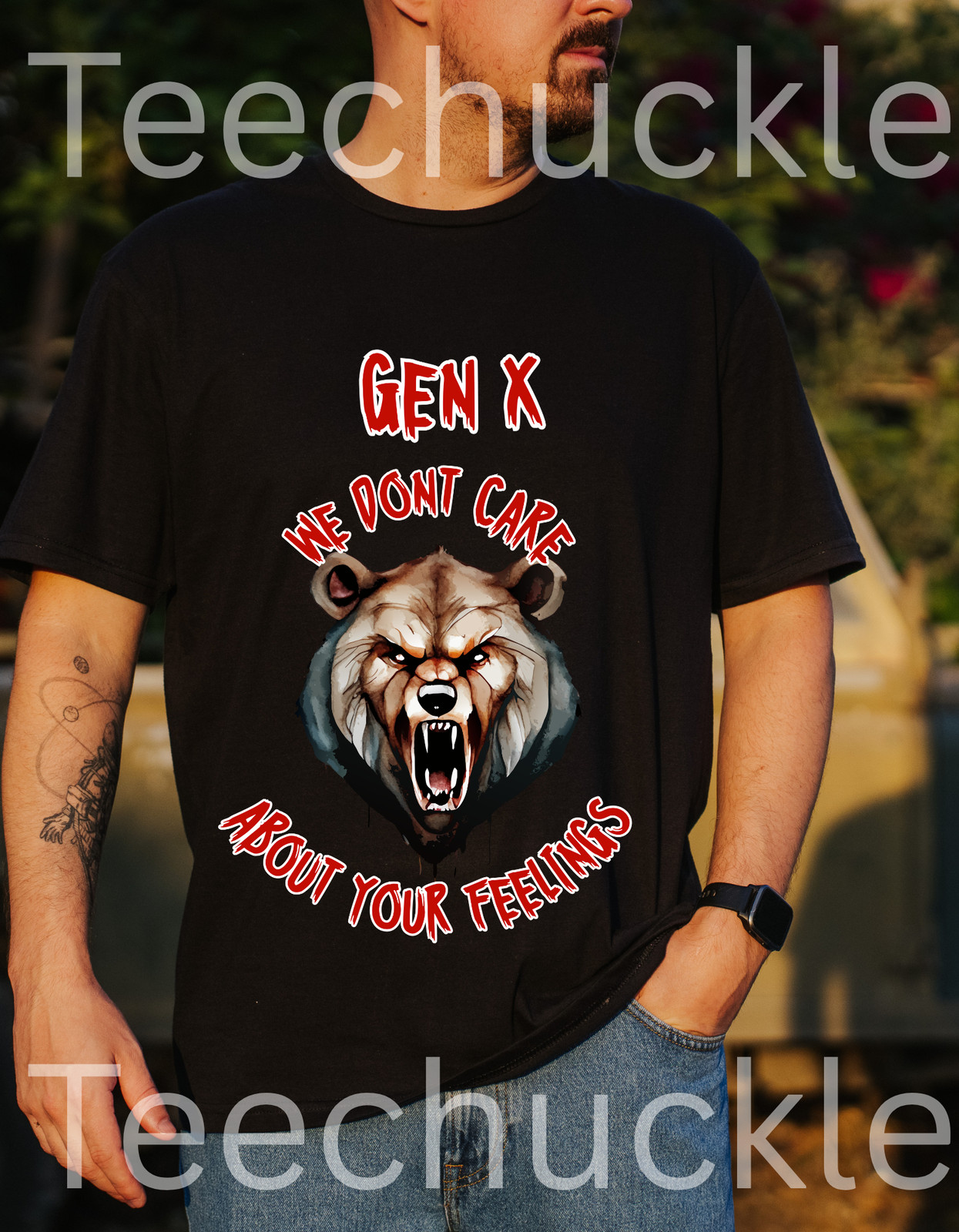 Sarcastic Gen X Dark Shirt We Dont Care About Your Feelings Bear Tee, Badass Gen