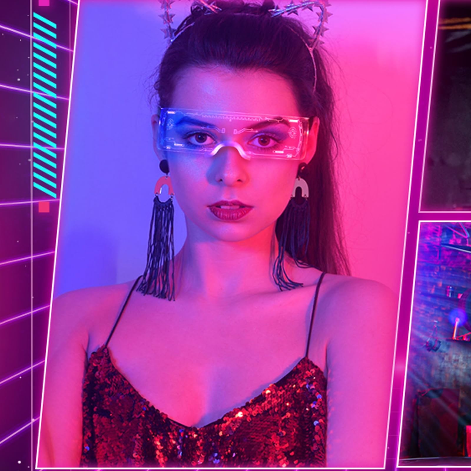 GLITCHCORE Led Visor Light Up Glasses 7 Colors and 4 Modes Large, A2