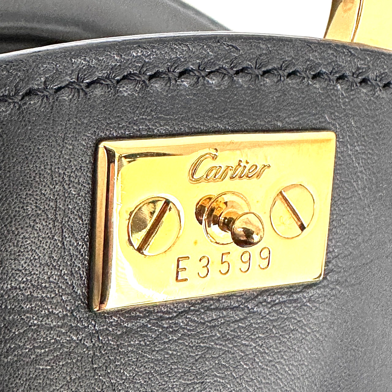 Cartier Panthere Hand Bag Patent Leather Black Gold Buckle Authentic