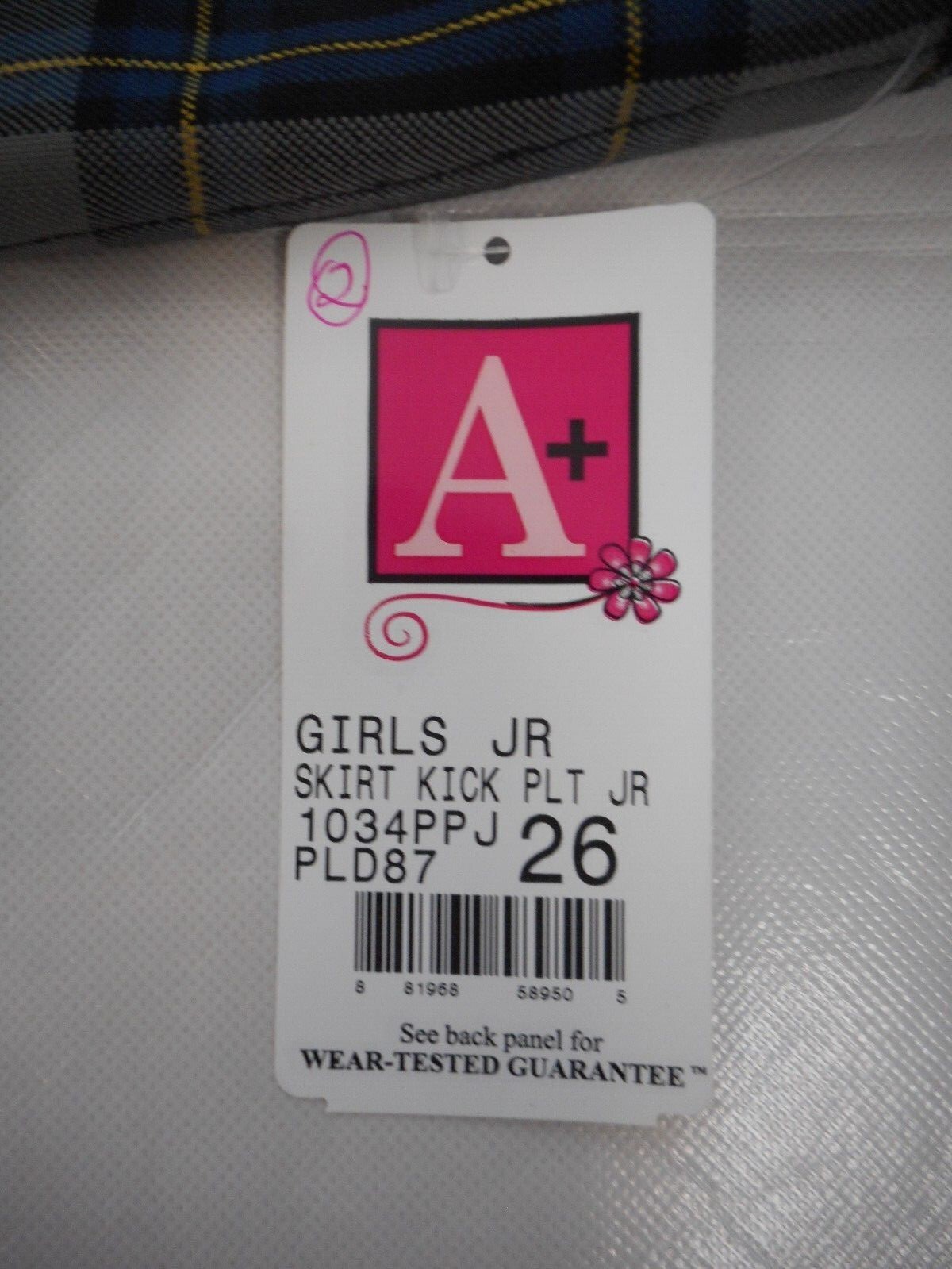 Girls A+ Blue & Gray Plaid Kick Pleat Uniform Skirt Jr. Sizes 26 Jr. – 42 Jr.