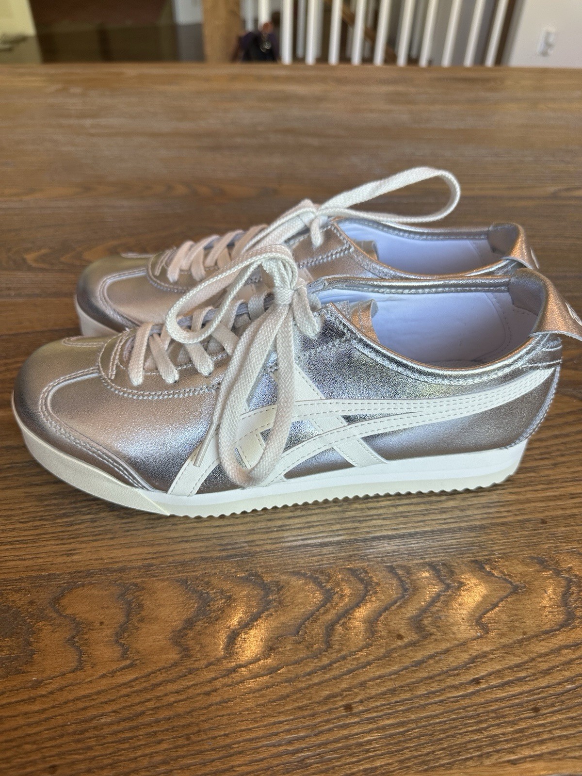 Onitsuka Tiger Mexico 66 PF Metallic Silver/Cream Lace-Up Sneakers