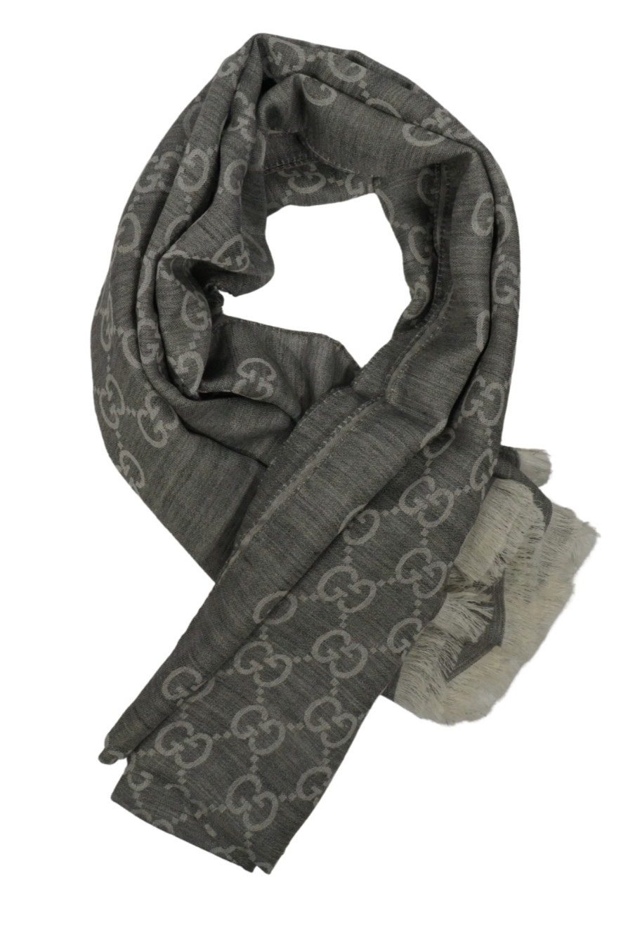 NWT Gucci GG Large Double Jacquard Wool-Silk Blend Gray Scarf Shawl ITALY 200cm