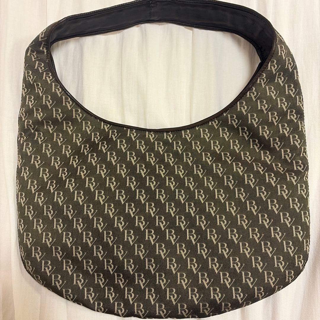 Good Condition Bottega Veneta BV Pattern Shoulder Bag Canvas x Leather Brown