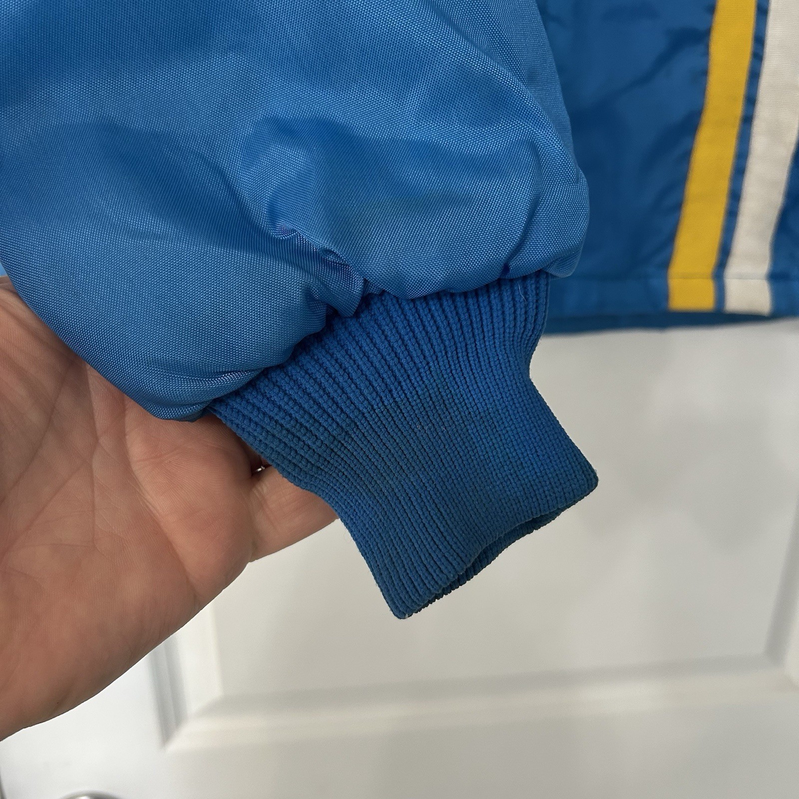 VTG 70s Good Year Tires Racing Jacket Size M USA Made Blue Nylon Quilt Lined