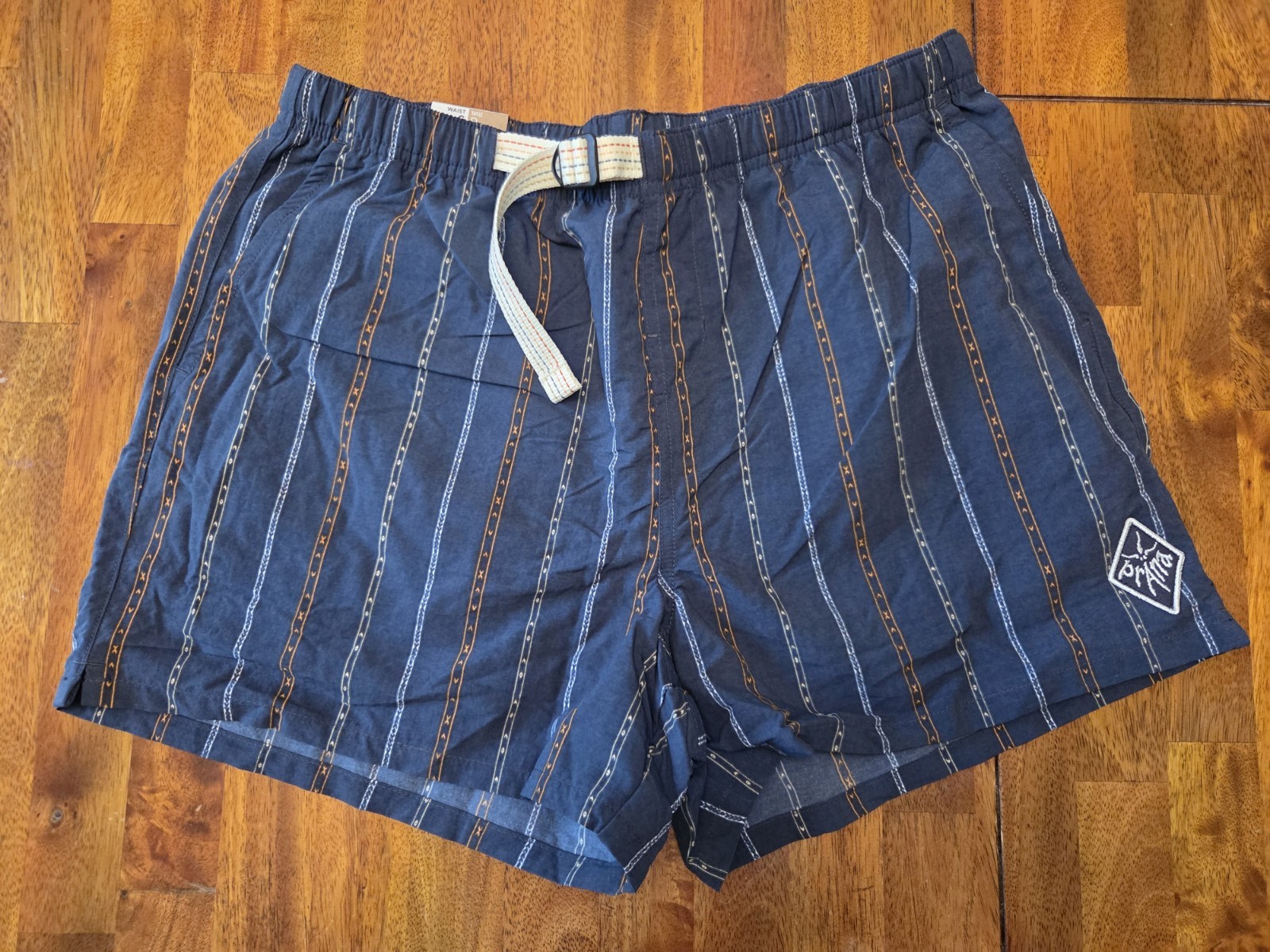 Prana Indio Heritage Shorts Mens Medium Stormy Night Striped 5 Inch Inseam NEW