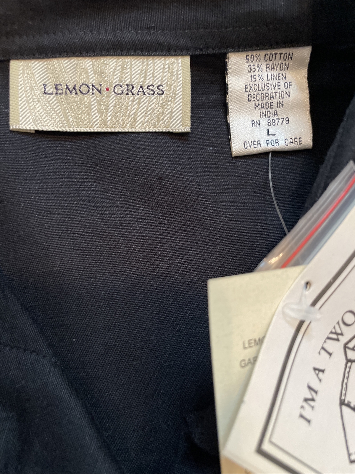 NWT Lemon Grass Womens 2 For 1 Blouse Black Turquoise Short Sleeve Embellished L