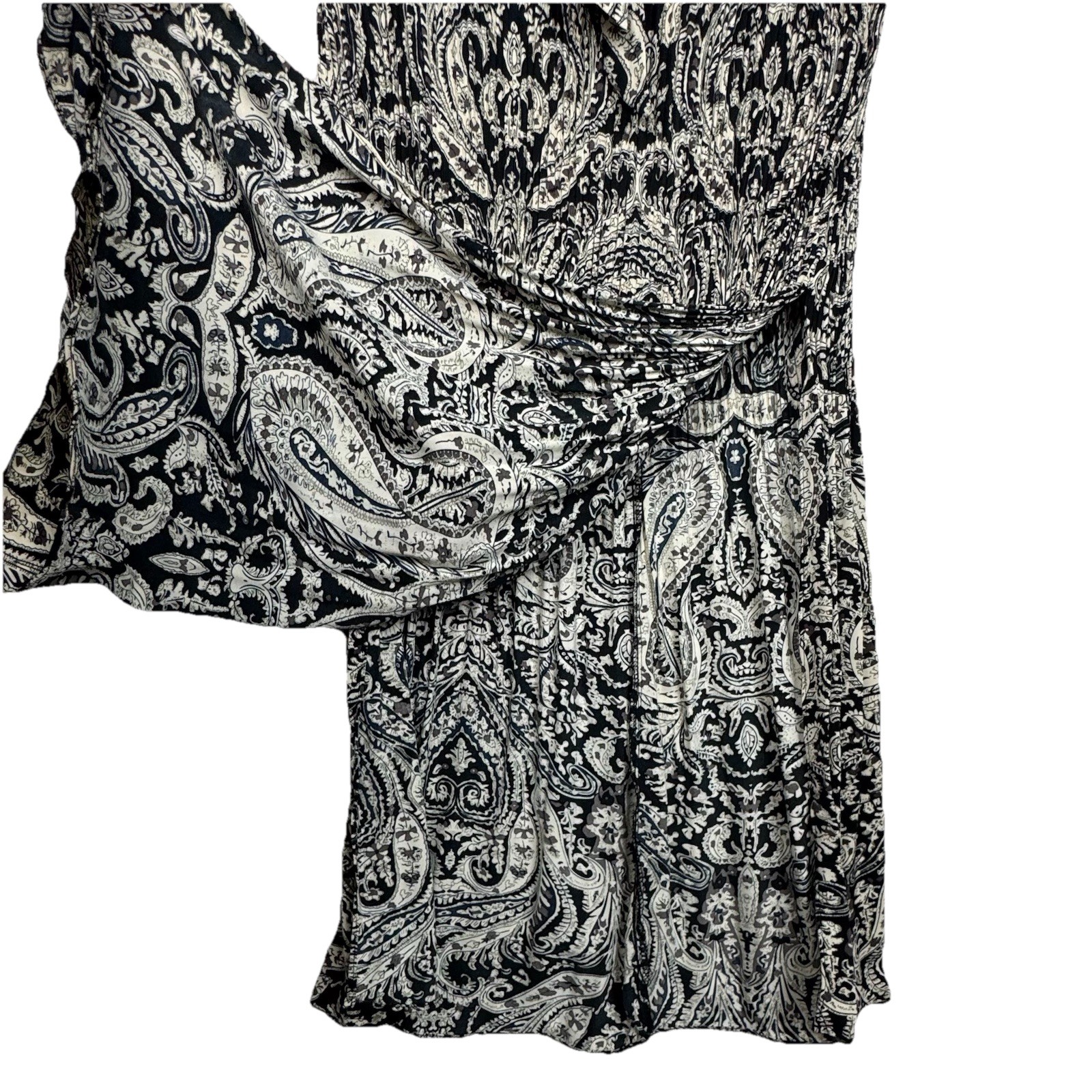 New Hazel Midi High Slit Pleated Skirt Womens Large Paisley Floral Waist Tie
