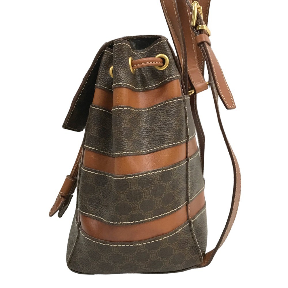 Auth Celine Backpack Macadam Striped Mini Brown Drawstring Women’s PVC Leather