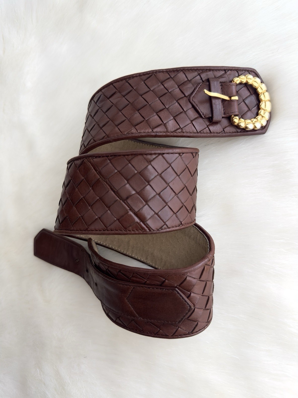 ✨BOTTEGA VENETA Intrecciato Woven Leather Corset Belt Brown Size 95/80cm, 32”