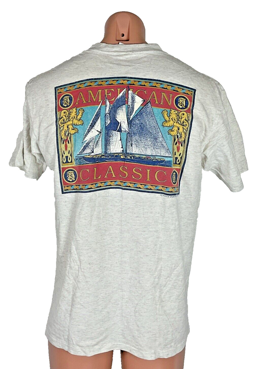 Vintage 90s Palm Beach American Classic sailing Vacation t-shirt USA MADE L Grey