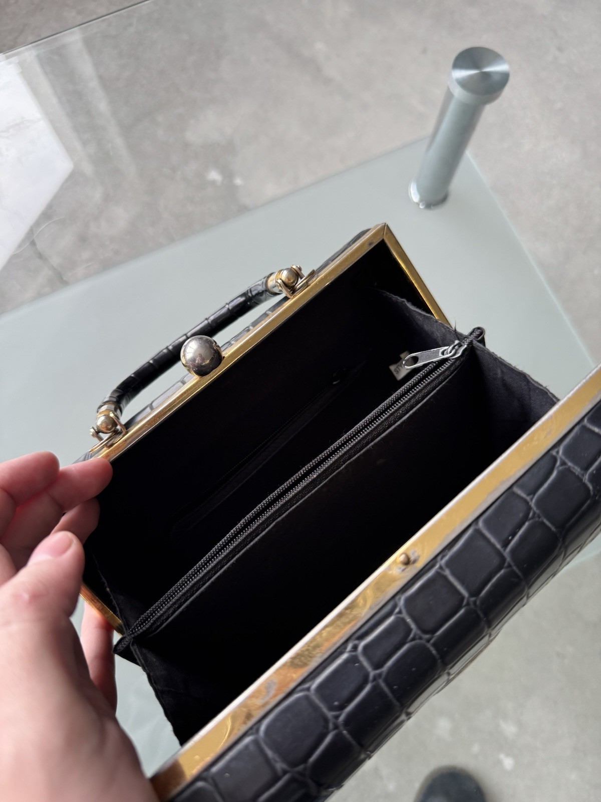 Rare Vintage Gianni Versace Black Leather Handbag – 1980s – Authentic Designer P