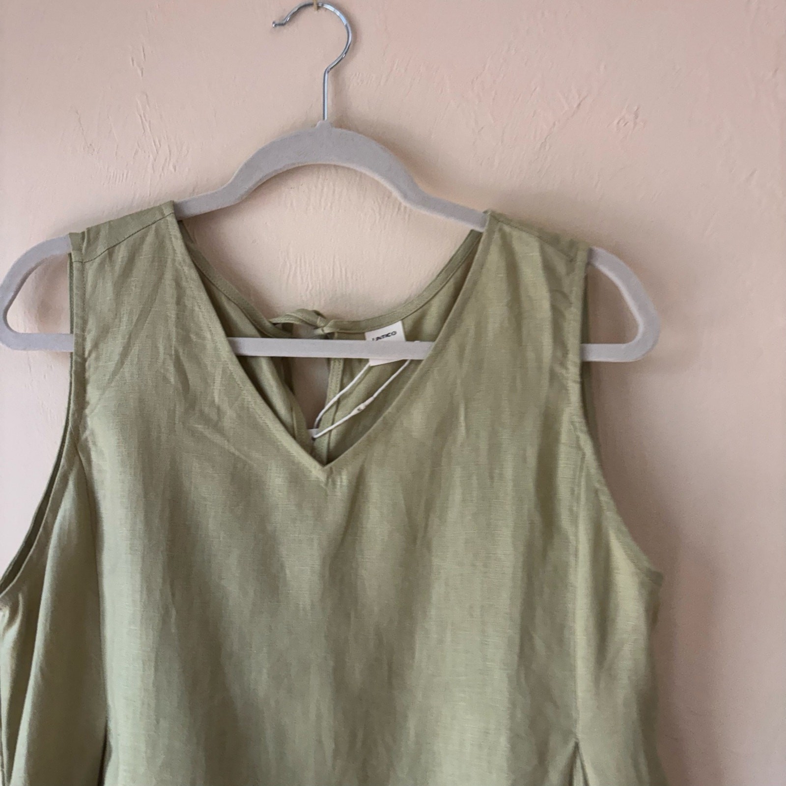 NWT LINTICO 100% Linen Sleeveless A-Line Maxi Dress Sage Apple Green