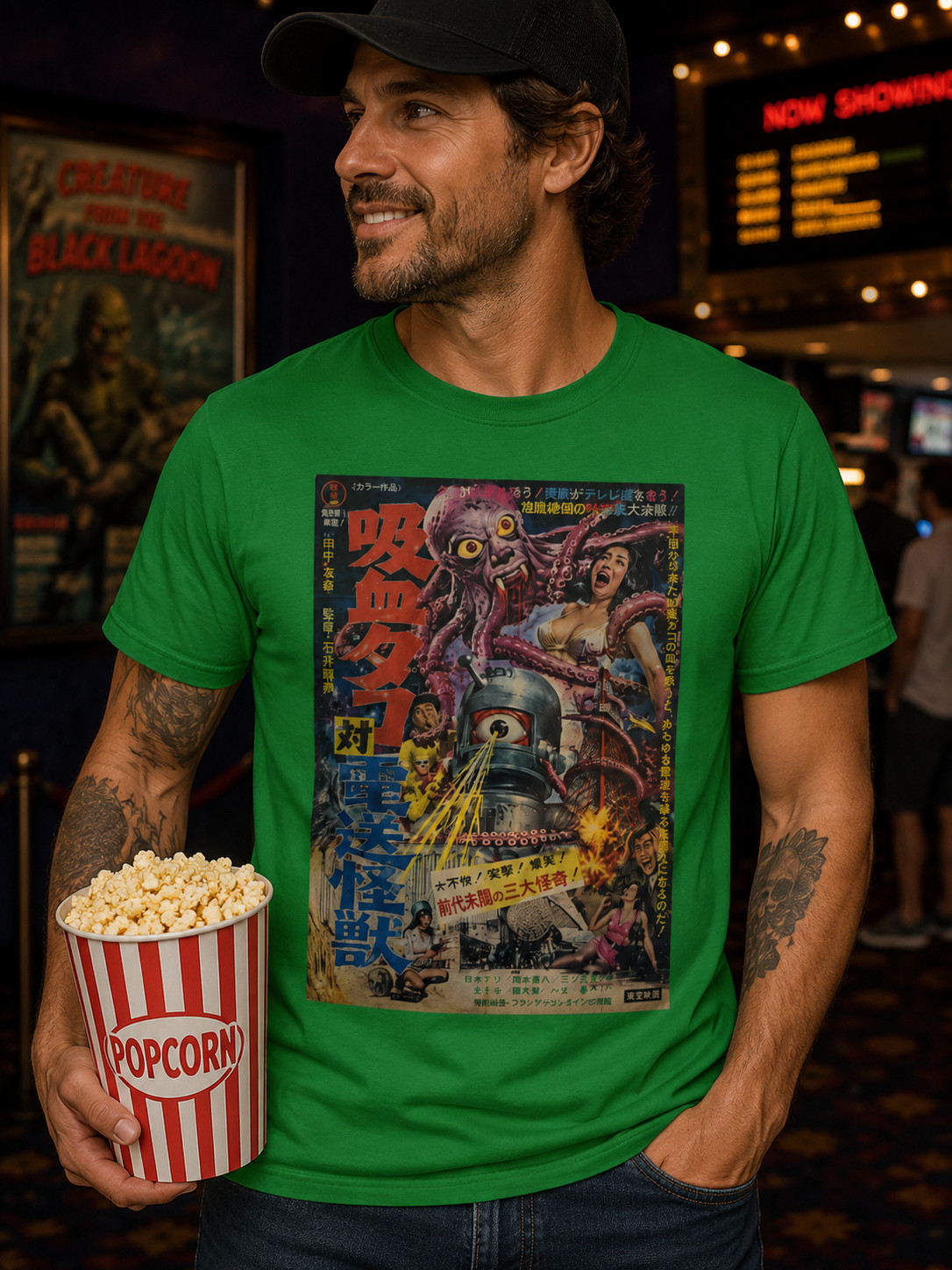 Vintage Japanese Kaiju Horror Movie Poster T-Shirt Retro Sci-Fi Monster Tee
