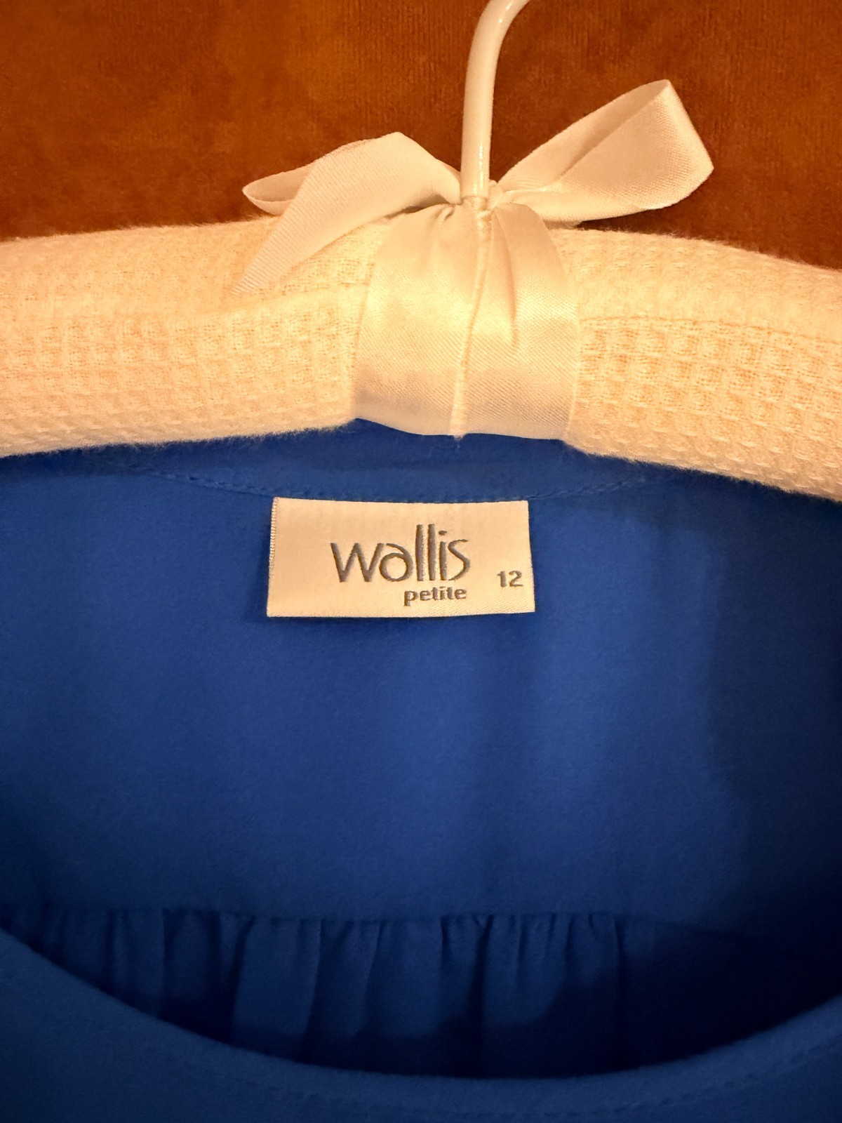 Wallis Petite Sky Blue Blouse UK 12 Embellished Sequin Cuff Wrap Front Smart Top