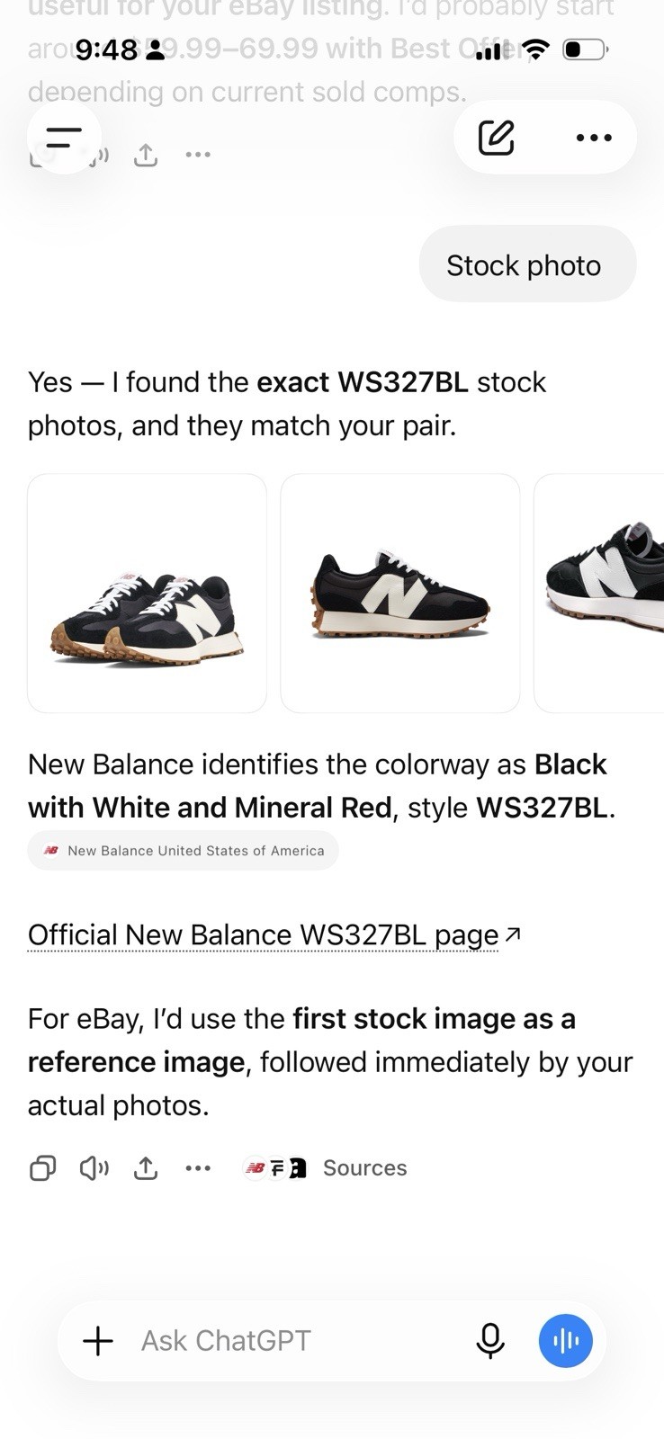 New Balance 327 WS327BL Black Cream Gum Women’s Sneakers Size 8