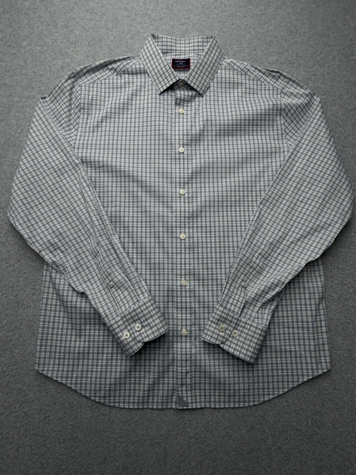 UNTUCKit Shirt Mens Large Gray Kaiser Sleet Slim Fit Plaid Dress Button Down