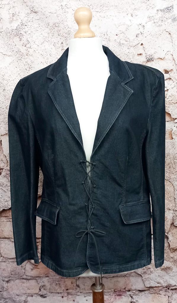 APANAGE DENIM JACKET INDIGO BLUE BLAZER WITH STRETCH SIZE 18 DESIGNER BOUTIQUE
