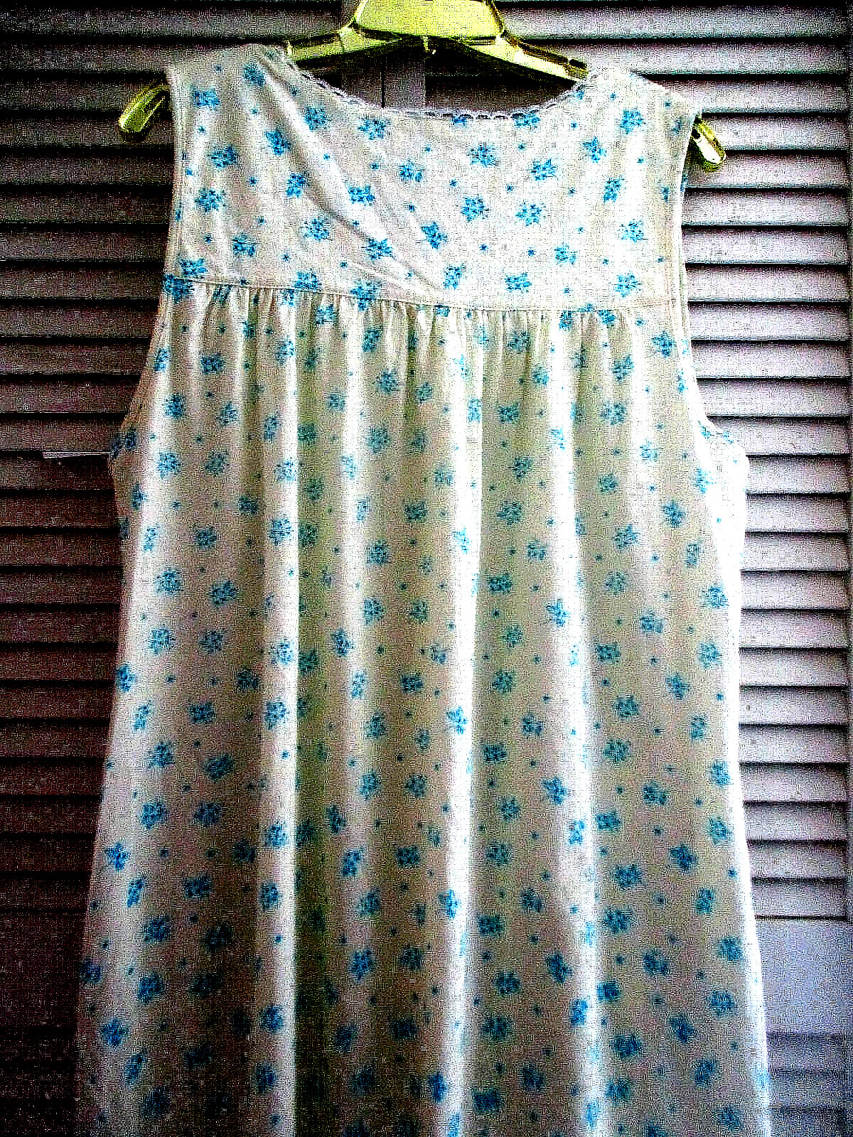 EILEEN WEST SHORT NIGHTGOWN SLVLESS COTTON KNIT YELLOW BLUE FLORAL LARGE NEW