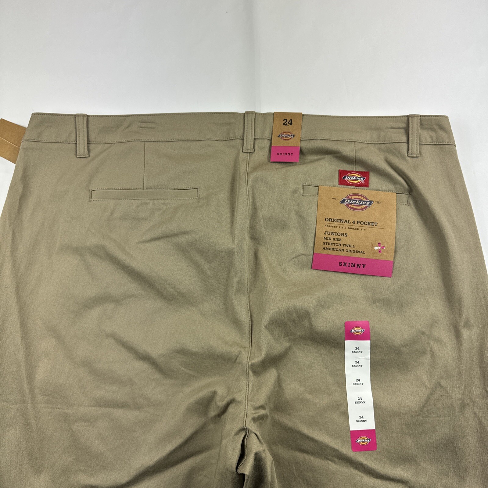 Dickies Skinny 4 Pocket Khakis Juniors 24 Mid Rise Chinos Slacks Trouser Stretch