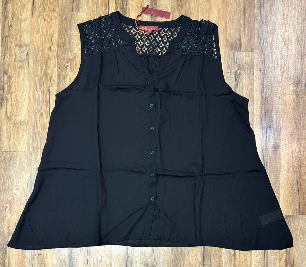 Araza NWT Black Sleeveless Button Down Top Plus Size 3x Lightweight Loose Fit