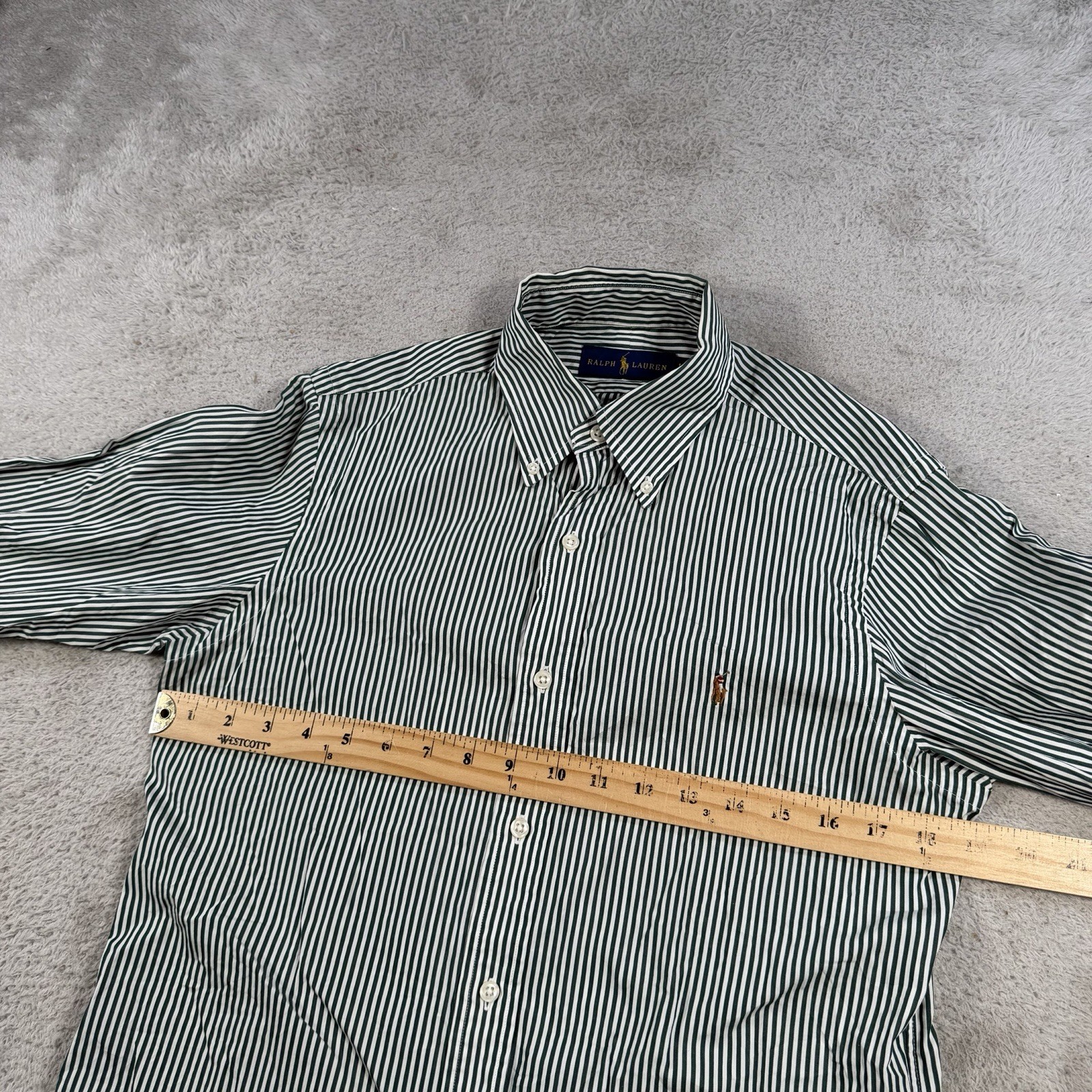 Polo Ralph Lauren Shirt Men Small Green Stripe Button Down Flesh Pony 14.5 32-33