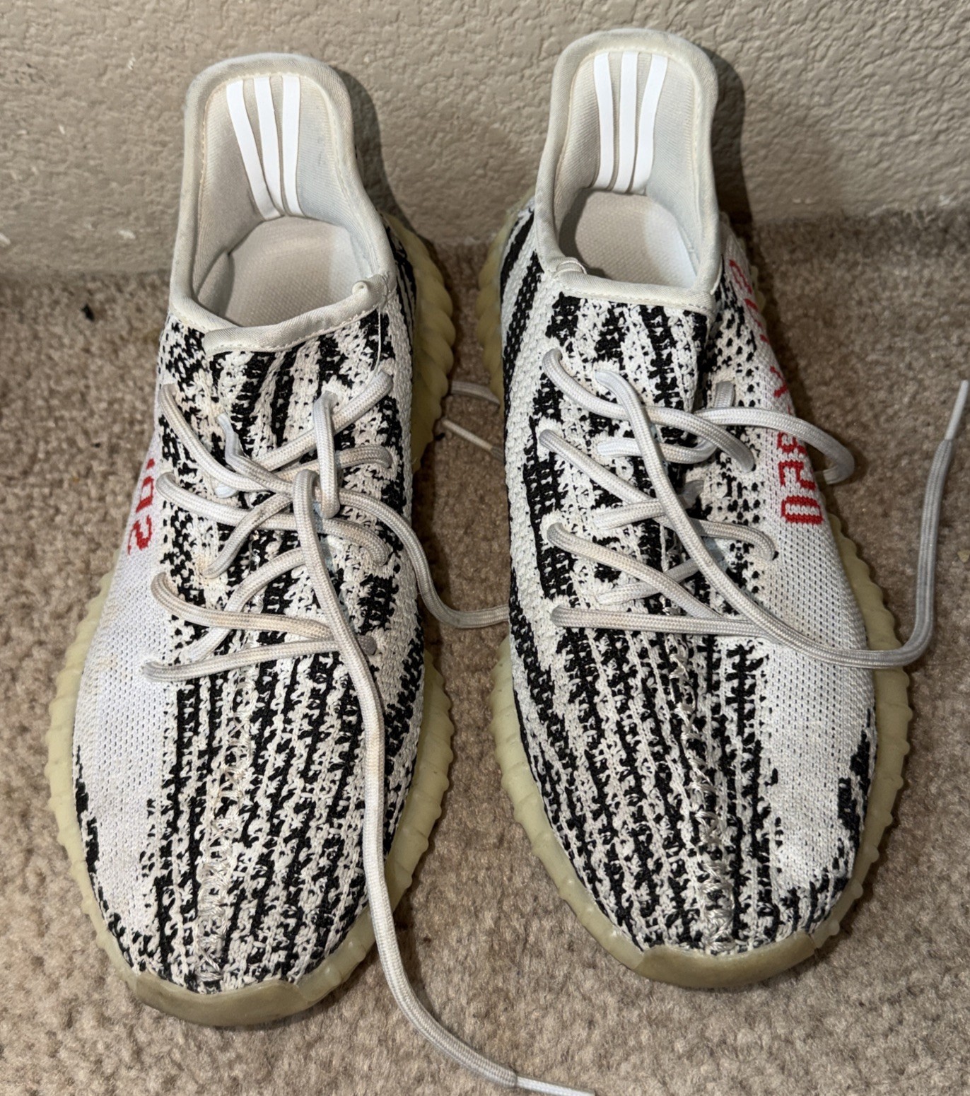 Adidas Yeezy Boost 350 V2 Zebra White Black Sneaker Shoes Low Top Sz 7 No Box