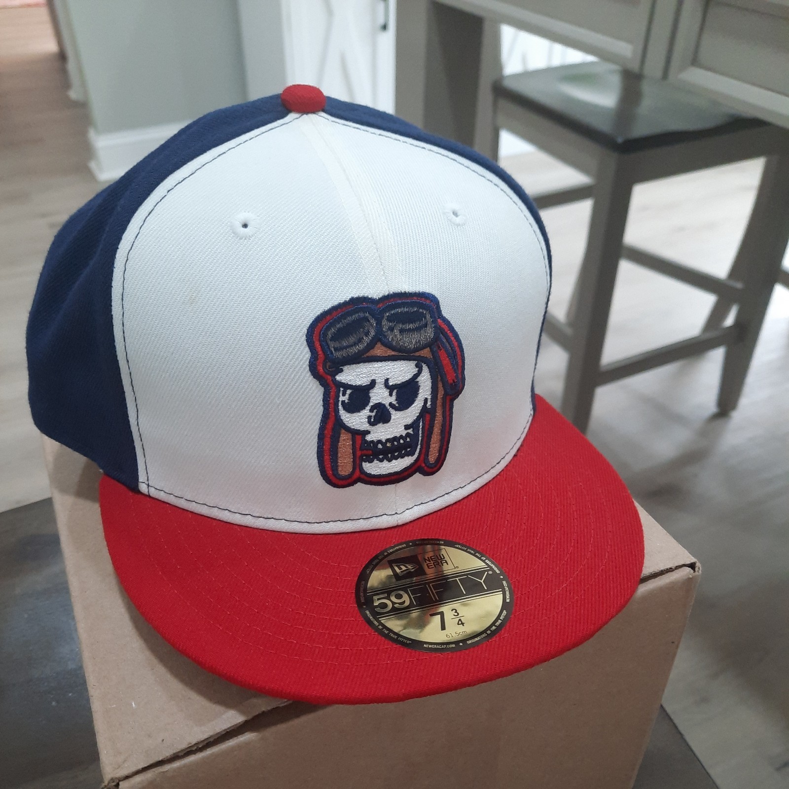 The Pearson Barnstormer New Era fitted hat size 7 3/4 red white navy RARE