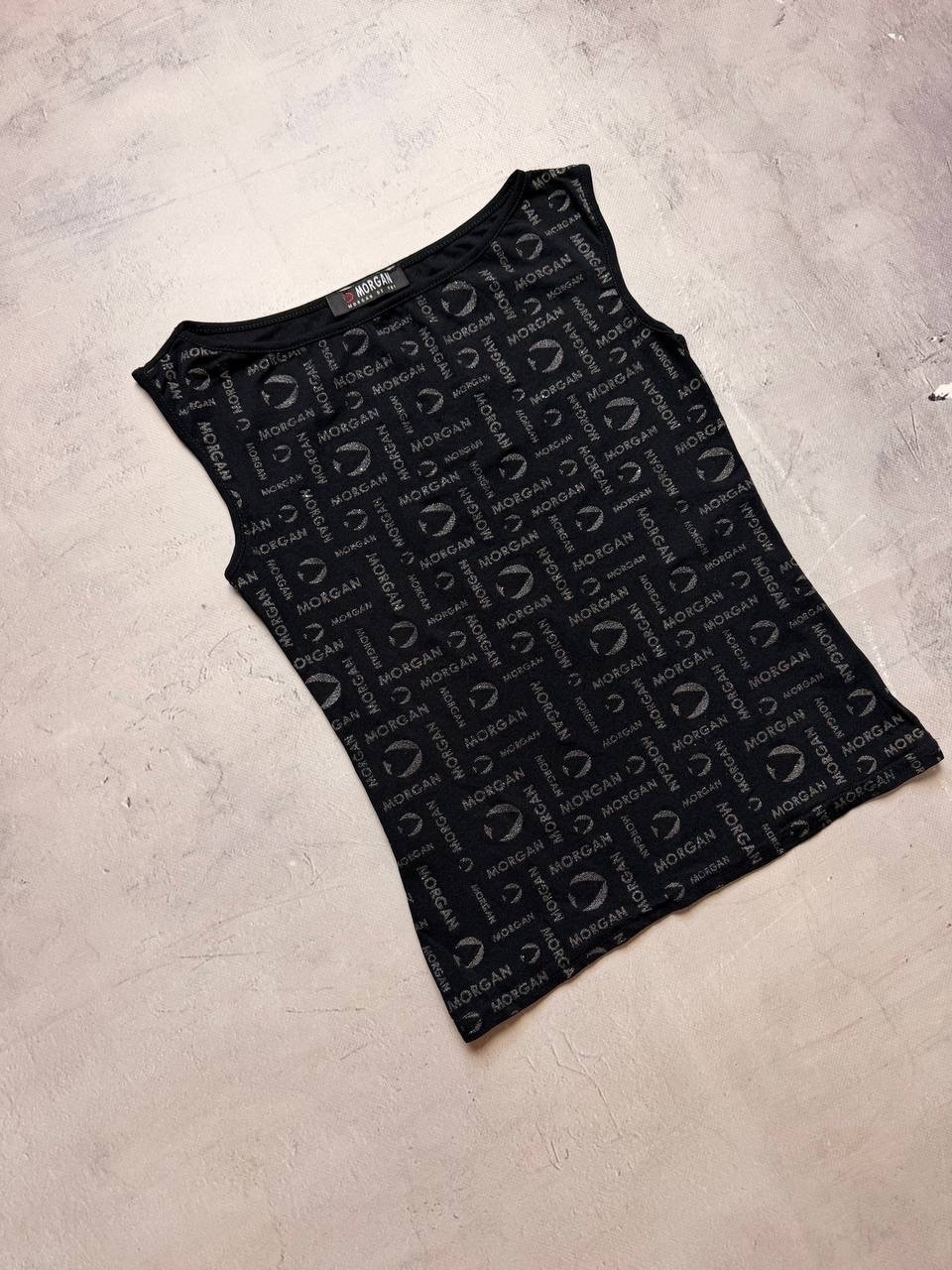 Vintage Morgan De Toi Monogram Tank Top, Rare Y2K All Over Print Black Size Xs