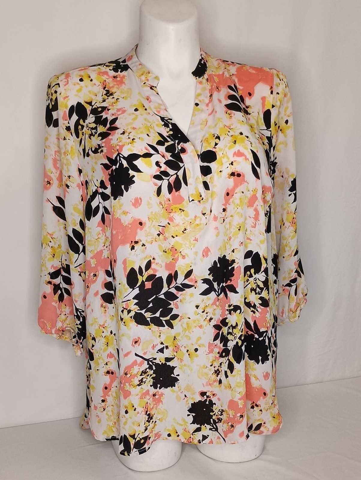 Women’s Plus Size 0X Semi Sheer Abstract Print Blouse Yellow Summer
