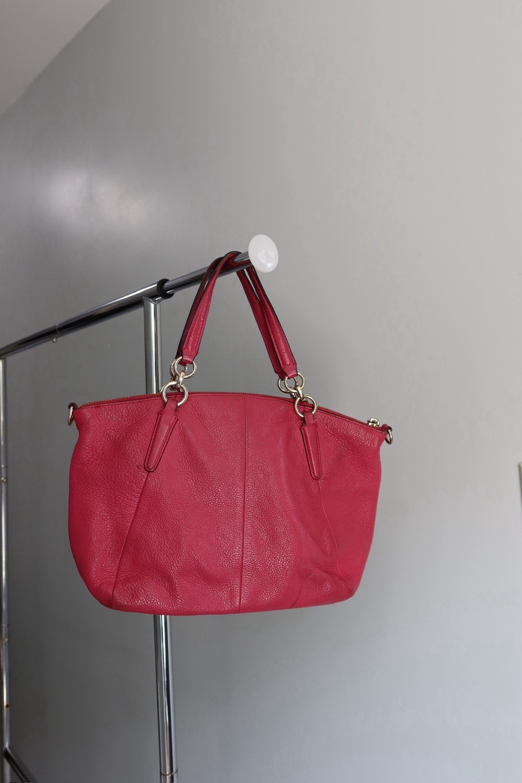 Coach F55665 Hot Pink Leather Ava Chain Carryall Satchel Shoulder Bag Handbag
