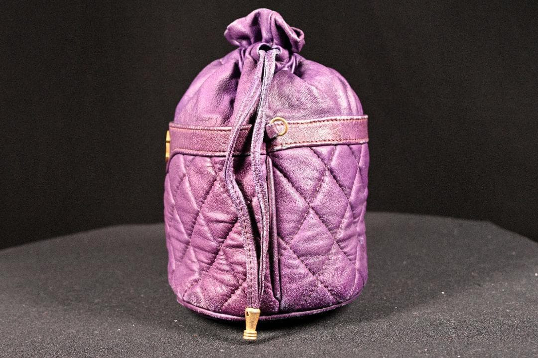 CHANEL Lambskin Matelass Turn Lock Drawstring Chain Backpack Purple Auth Japan