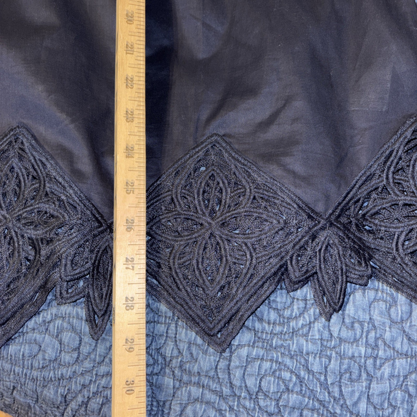 Chico’s Sz 3.5 = 18 Navy Blue Lace Trim Tunic Blouse Boho Top