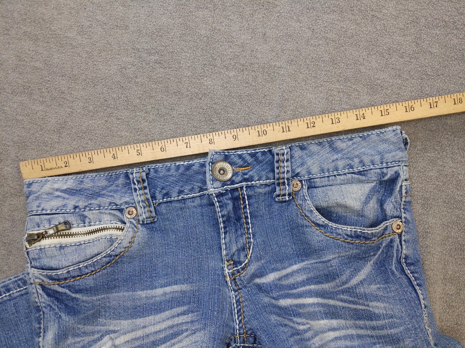Amethyst Jeans Juniors 9 Blue Low Rise Bootcut Distressed Embroidered Denim