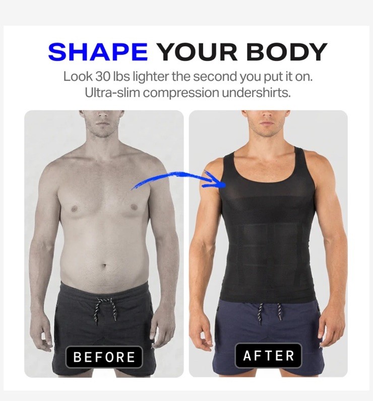 KEWLIOO Mens Body Shaper Belly Chest Compression Shirt Slimming Tank Top Vest