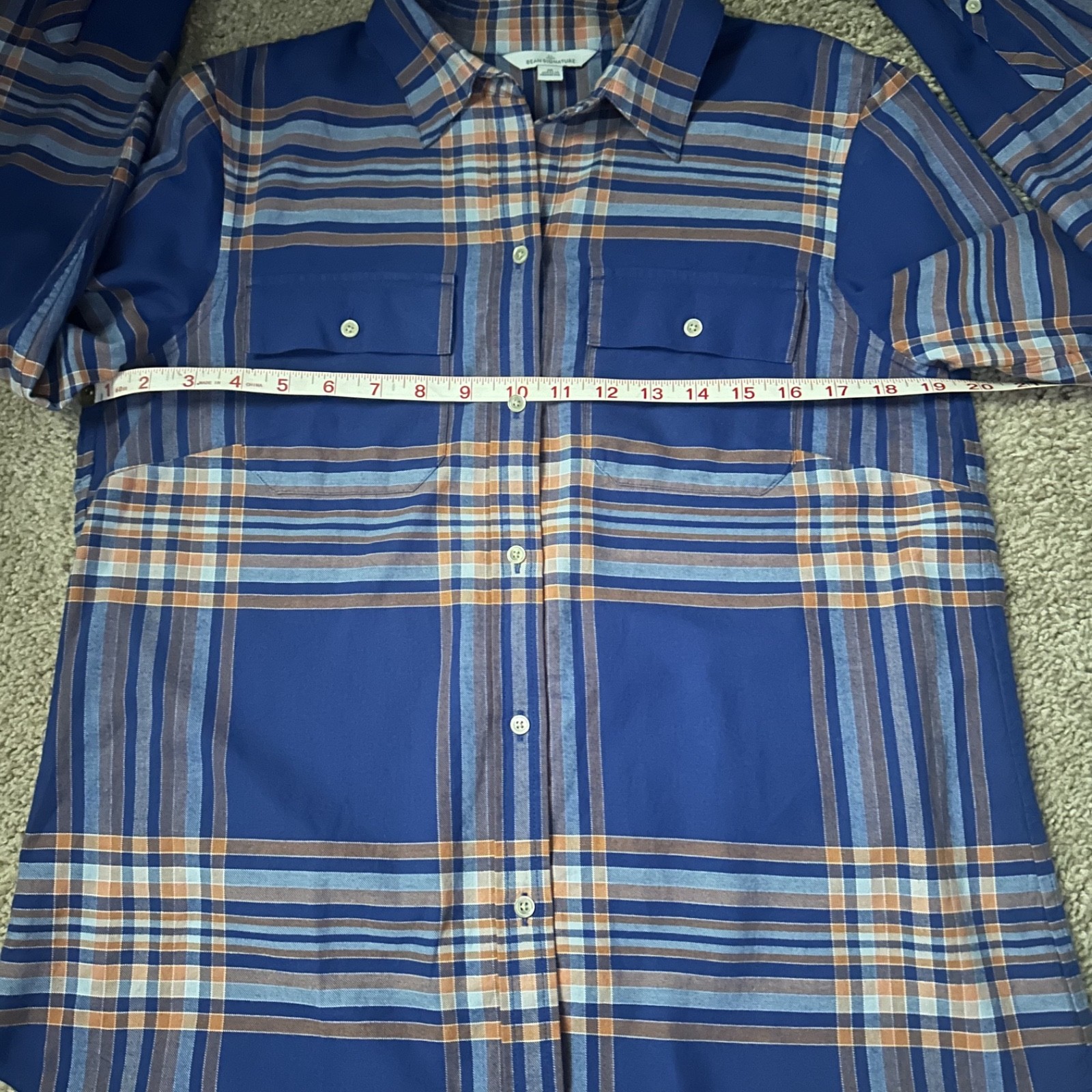 LL Bean Signature Blue Plaid Lightweight Flannel 100% Cotton, Womens Medium