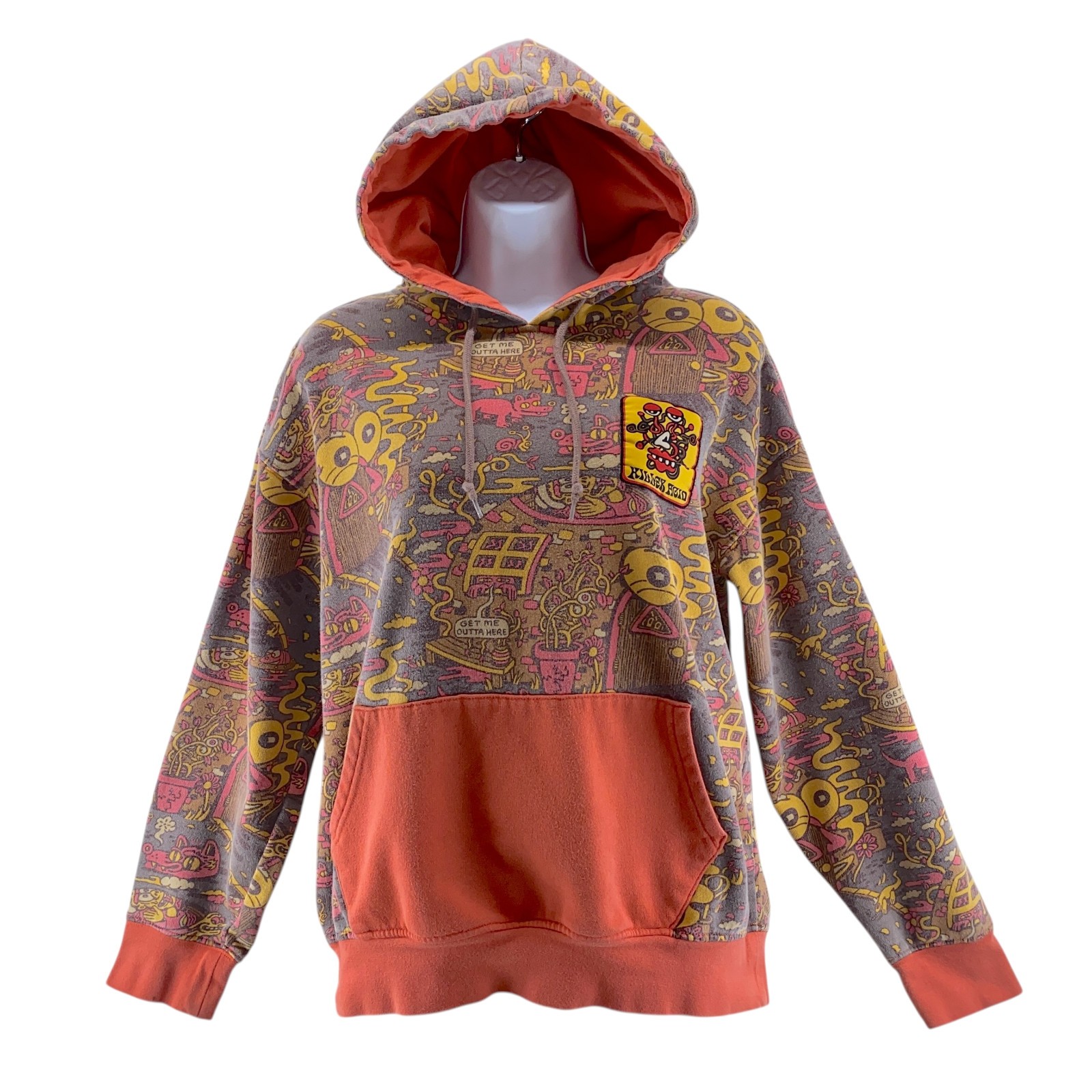 Way Out West Killer Acid Hoodie Medium Peach Gold Orange Brown Hooded Pullover