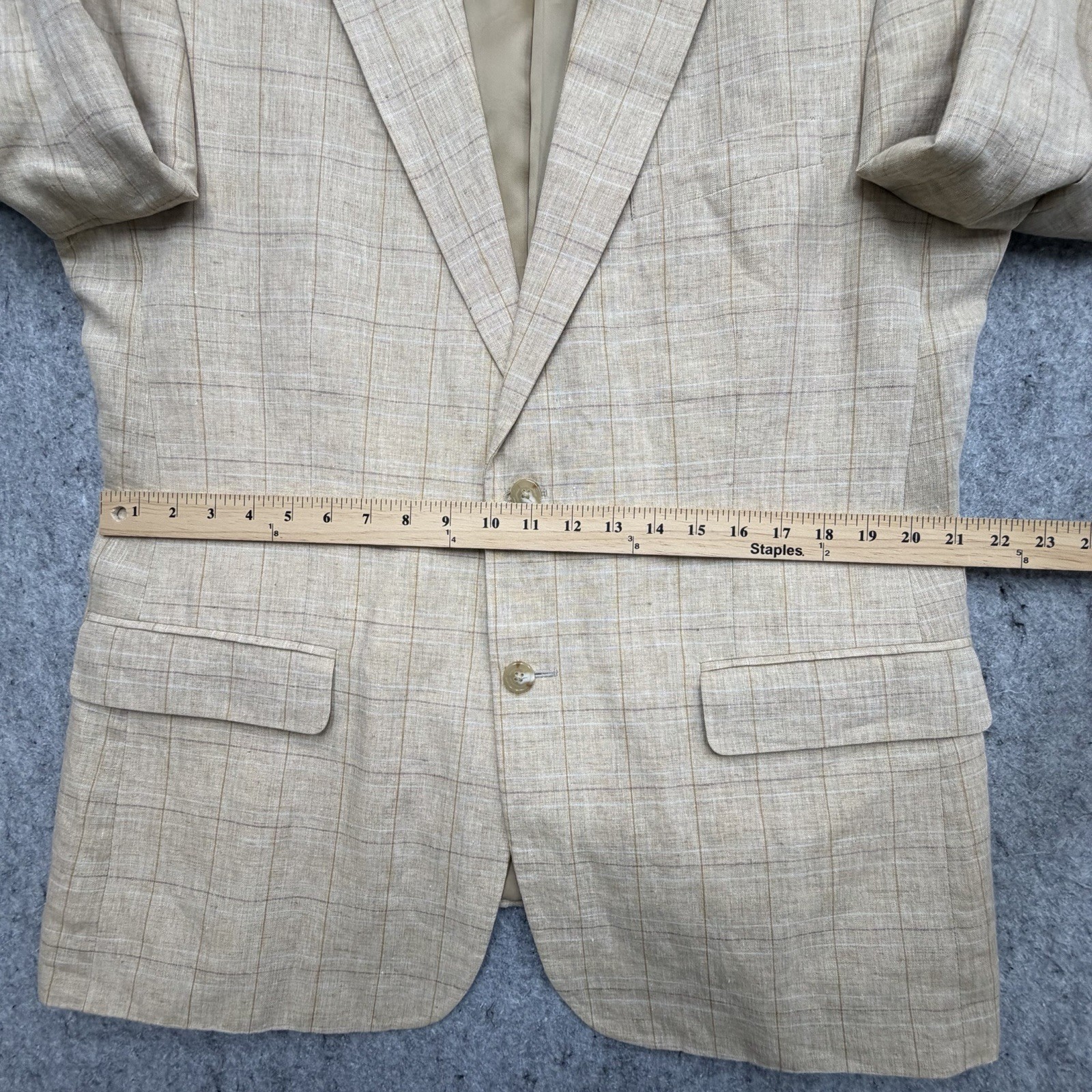 Haspel Blazer 42R Beige Windowpane Plaid 100% Linen 2-Button Sport Coat Jacket