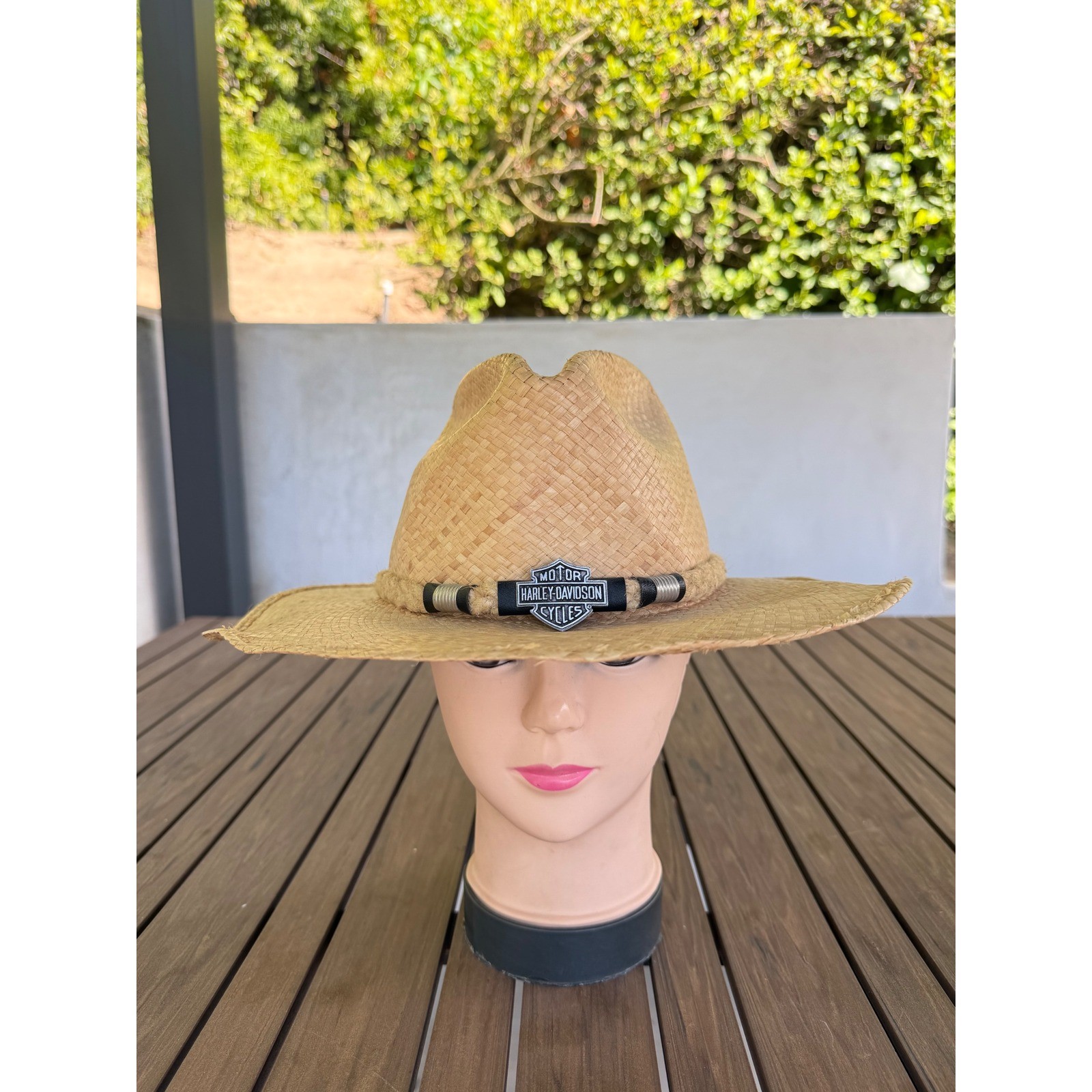 Harley Davidson Straw Cowboy Hat Western Tan Woven Biker Sun Hat F&M Hat Co