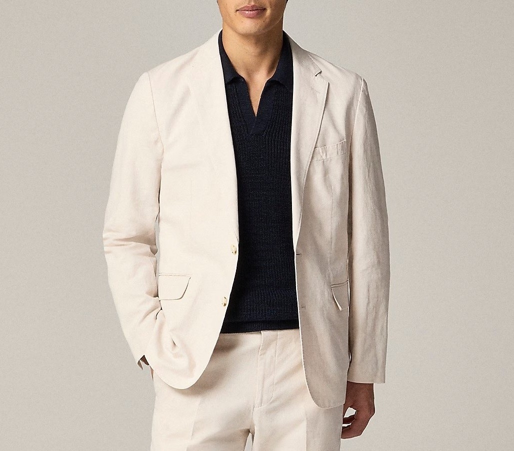 JCREW blazer Ludlow ivory cotton linen 42 off-white unlined suit jacket slim 42R
