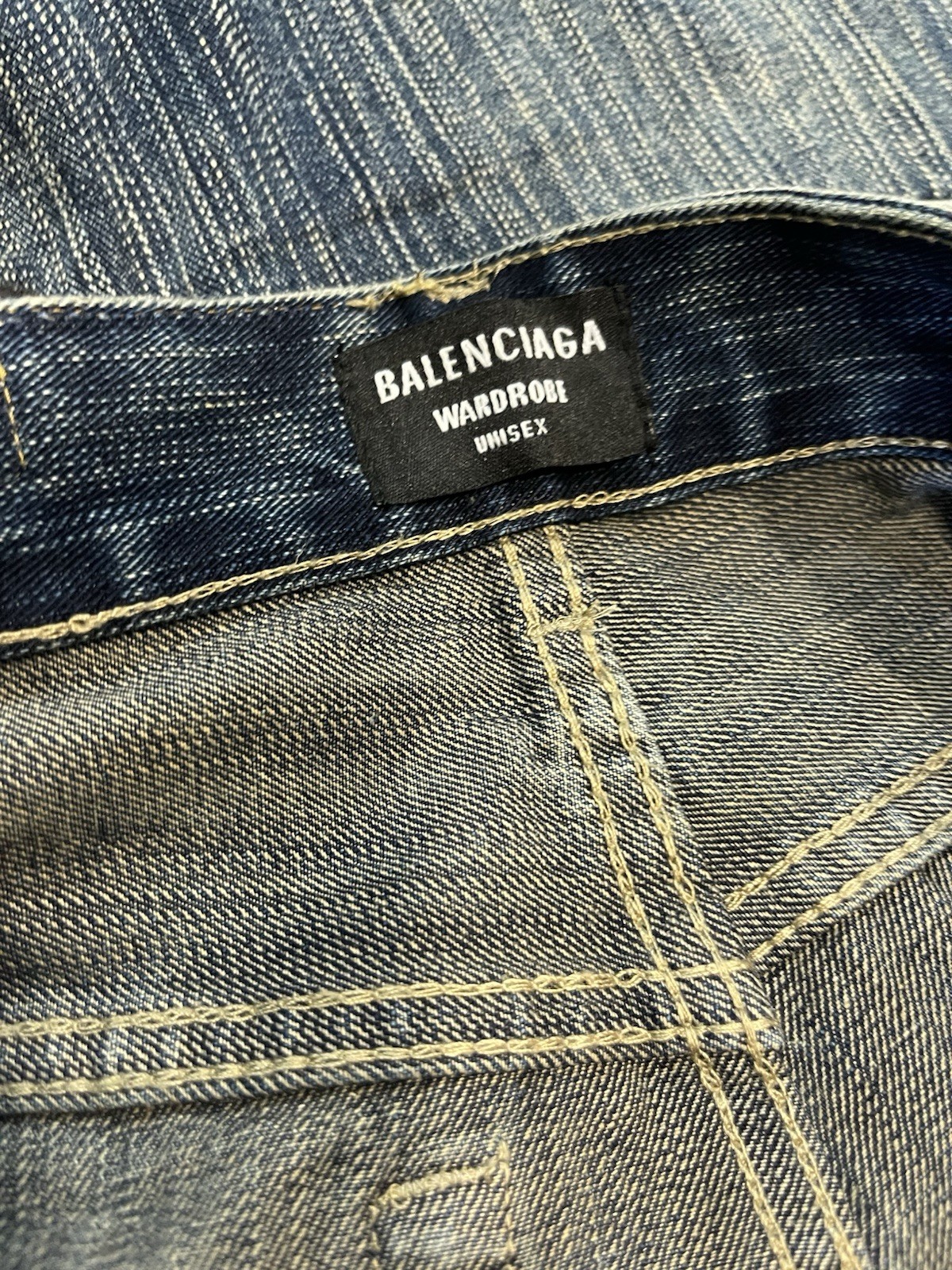Balenciaga unisex Blue Denim Straight Leg Jeans Size 27 5-Pocket Logo