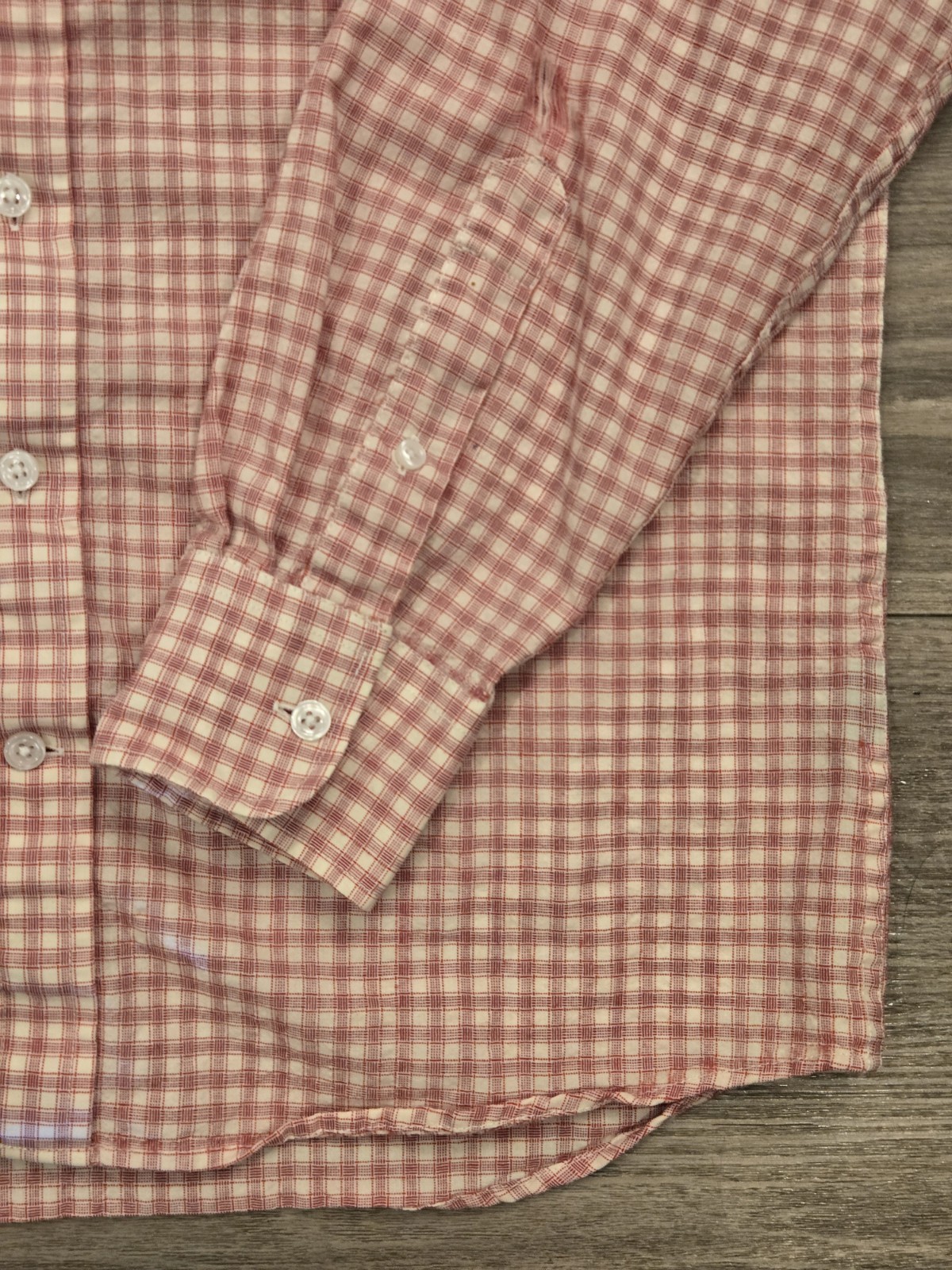 Wool And Prince Shirt Men’s Medium Plaid Worsted Wool Button Up Plaid Salmon EUC