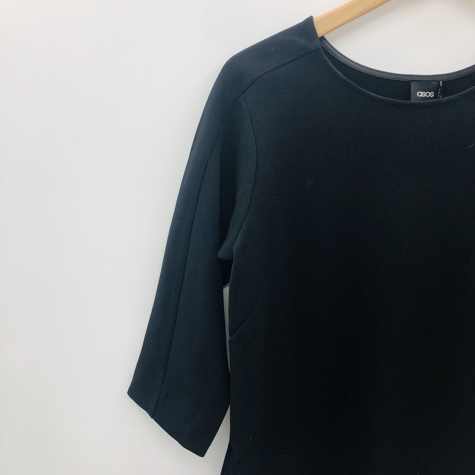 ASOS Womens Size 4 3/4 Sleeve Shift Dress Flutter High Low Hem Black Pockets