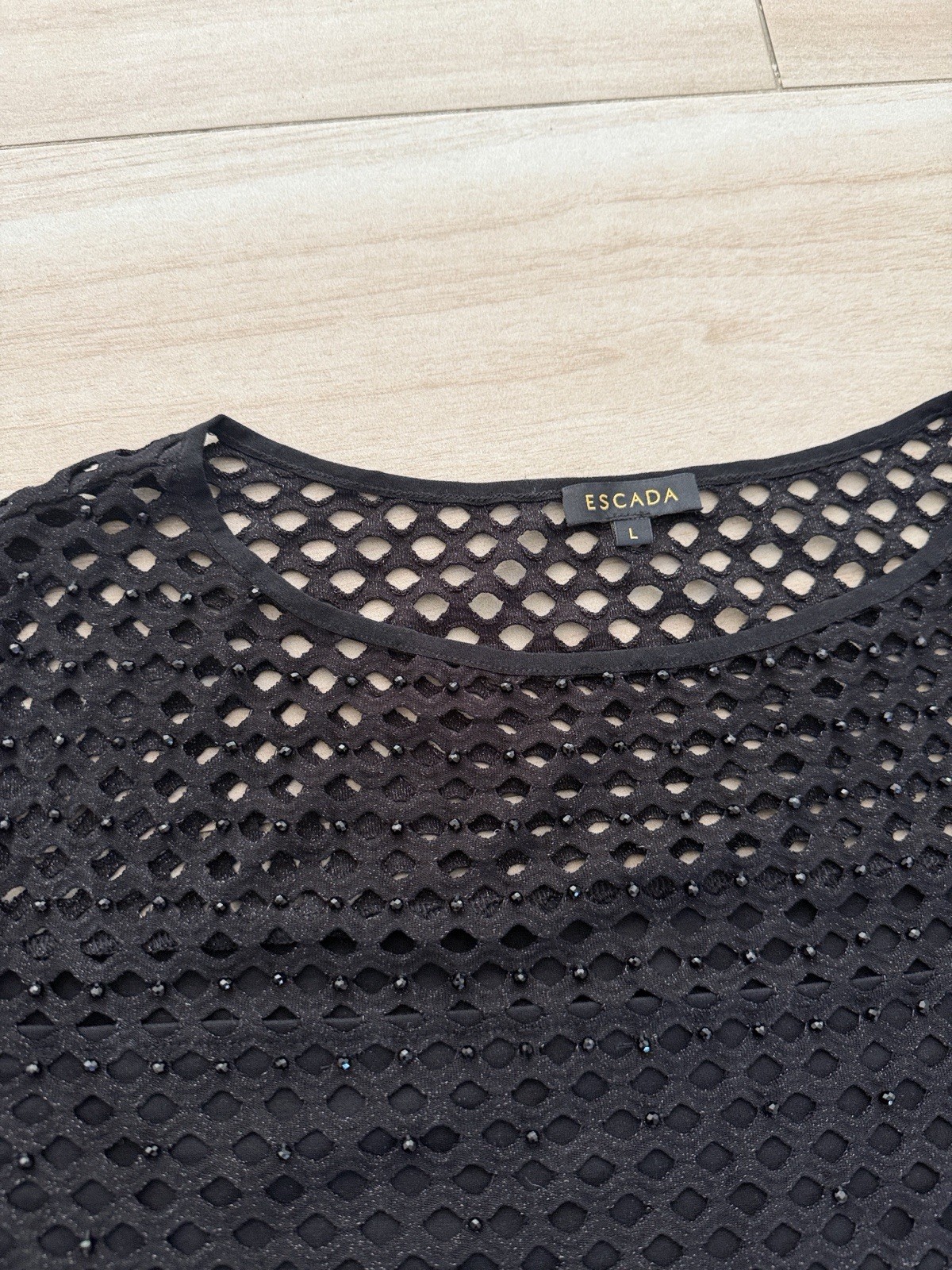 ESCADA Black Gold Viscose Polyester Cut Out Long Sleeve Top