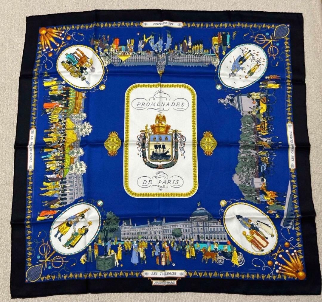 HERMES PROMENADES DE PARIS Carre 70 Scarf Blue Women Auth