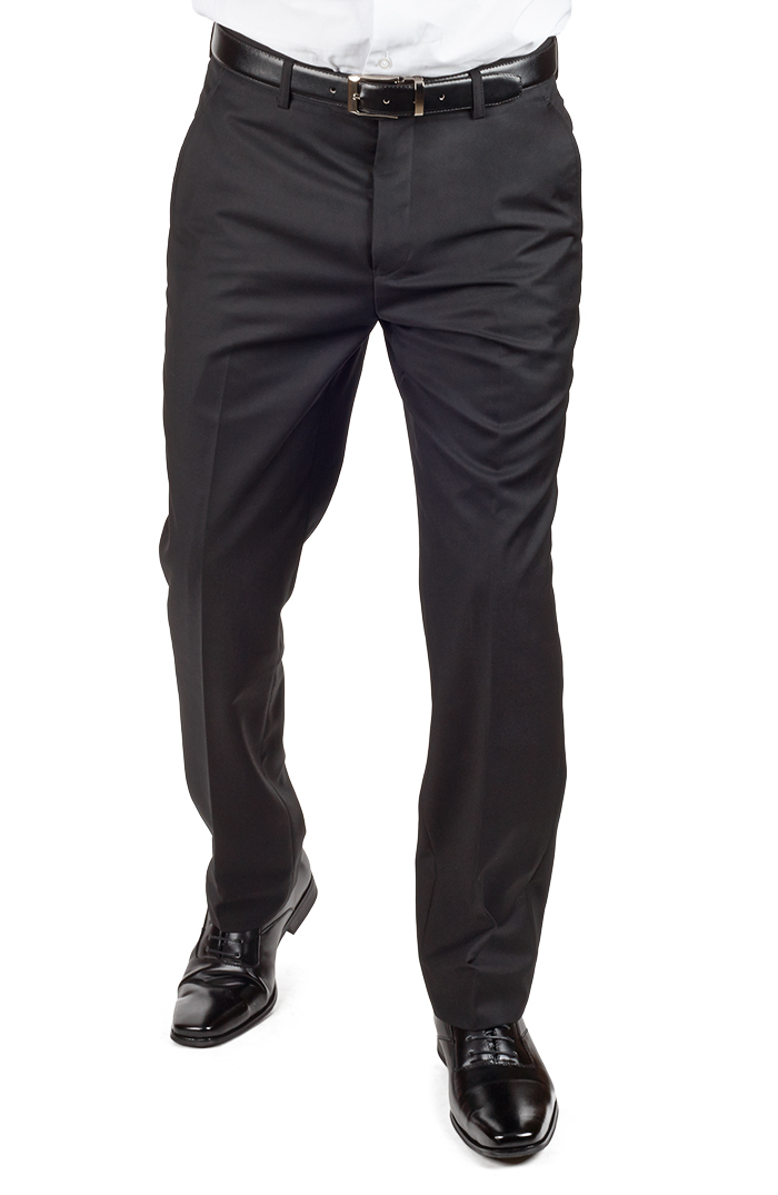 Solid Black Slim Fit Mens Suit 2 Button Notch Lapel Fitted Flat Front Pants AZAR