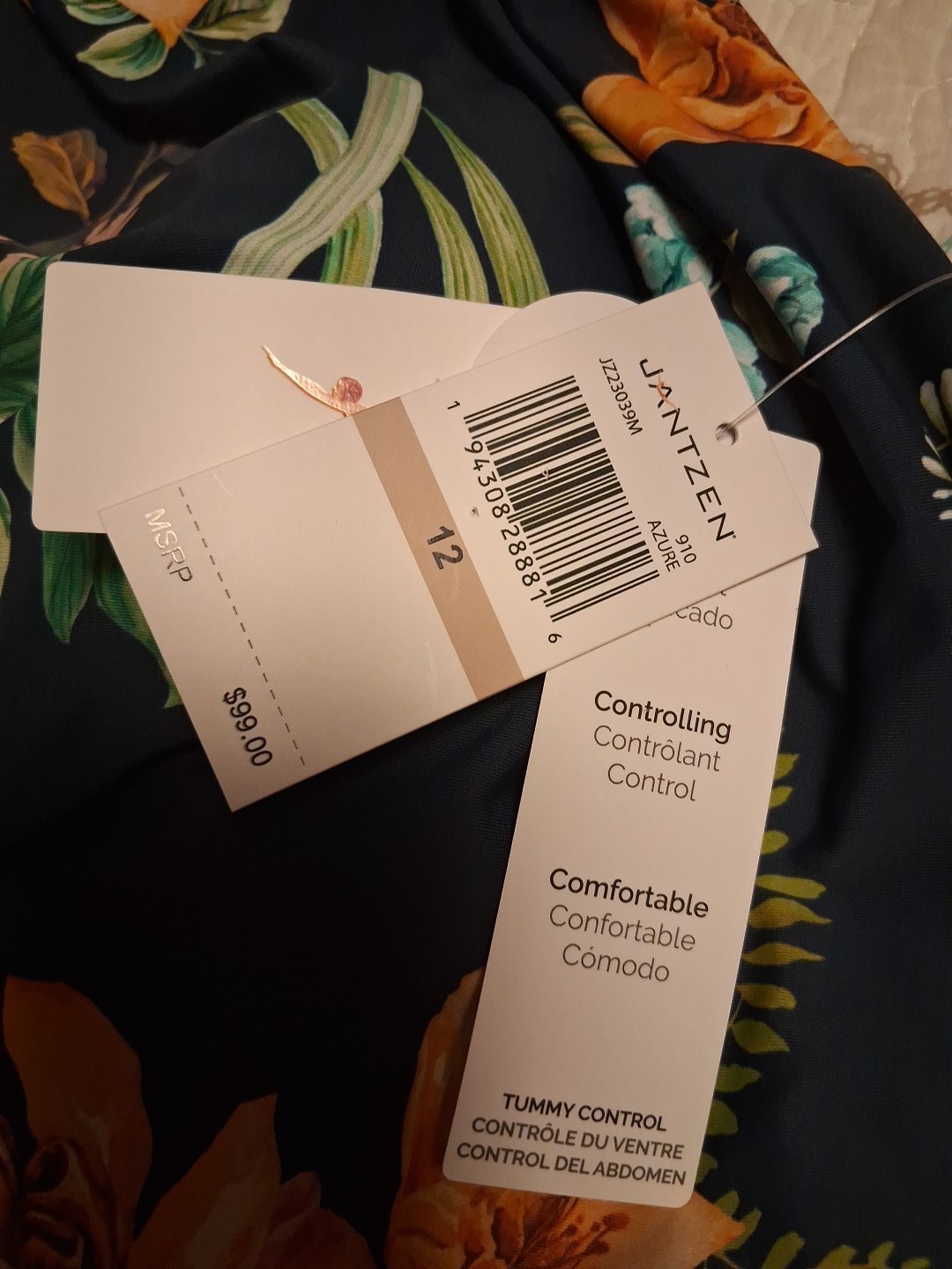 Jantzen Wide Strap One Piece Swimsuit Tummy Control In Azure Size 12 NWT