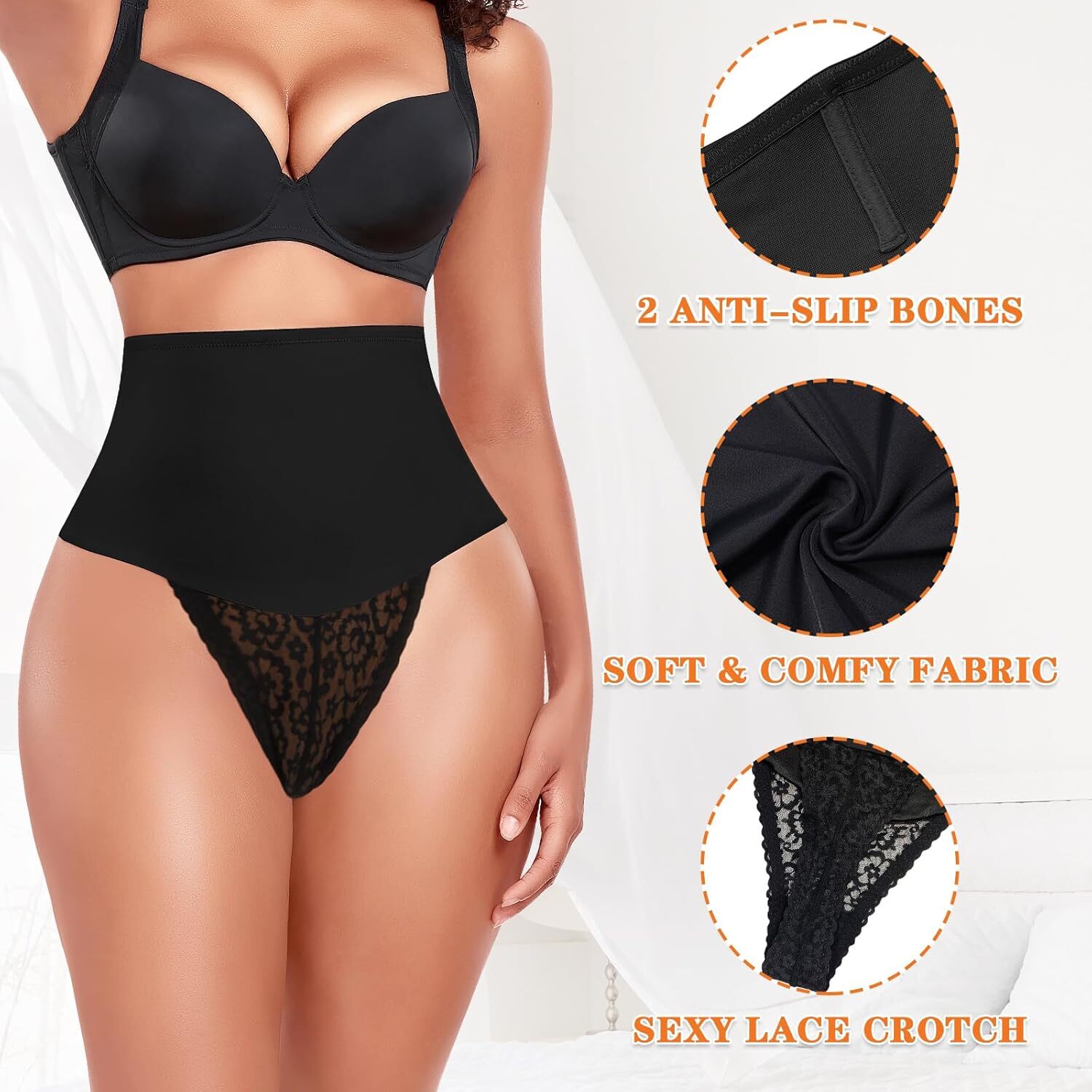 Women High Waist Tummy Control Thong Shapewear Seamless Butt Lifter Underwear