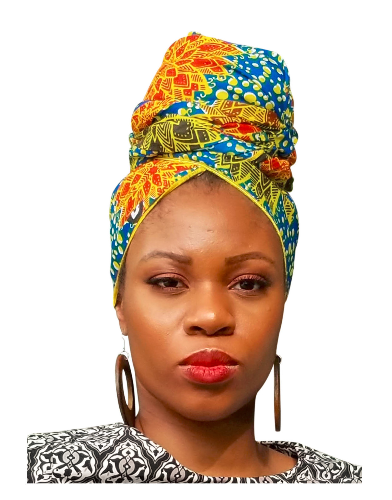 Blue, Gold and Red African Print Head wrap DP3849H