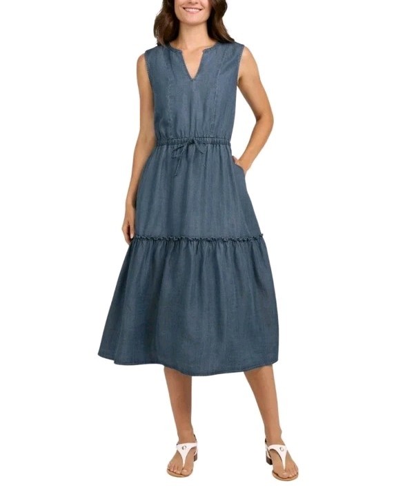 LANDS’ END LYOCELL TIERED LADIES MIDI DRESS.
