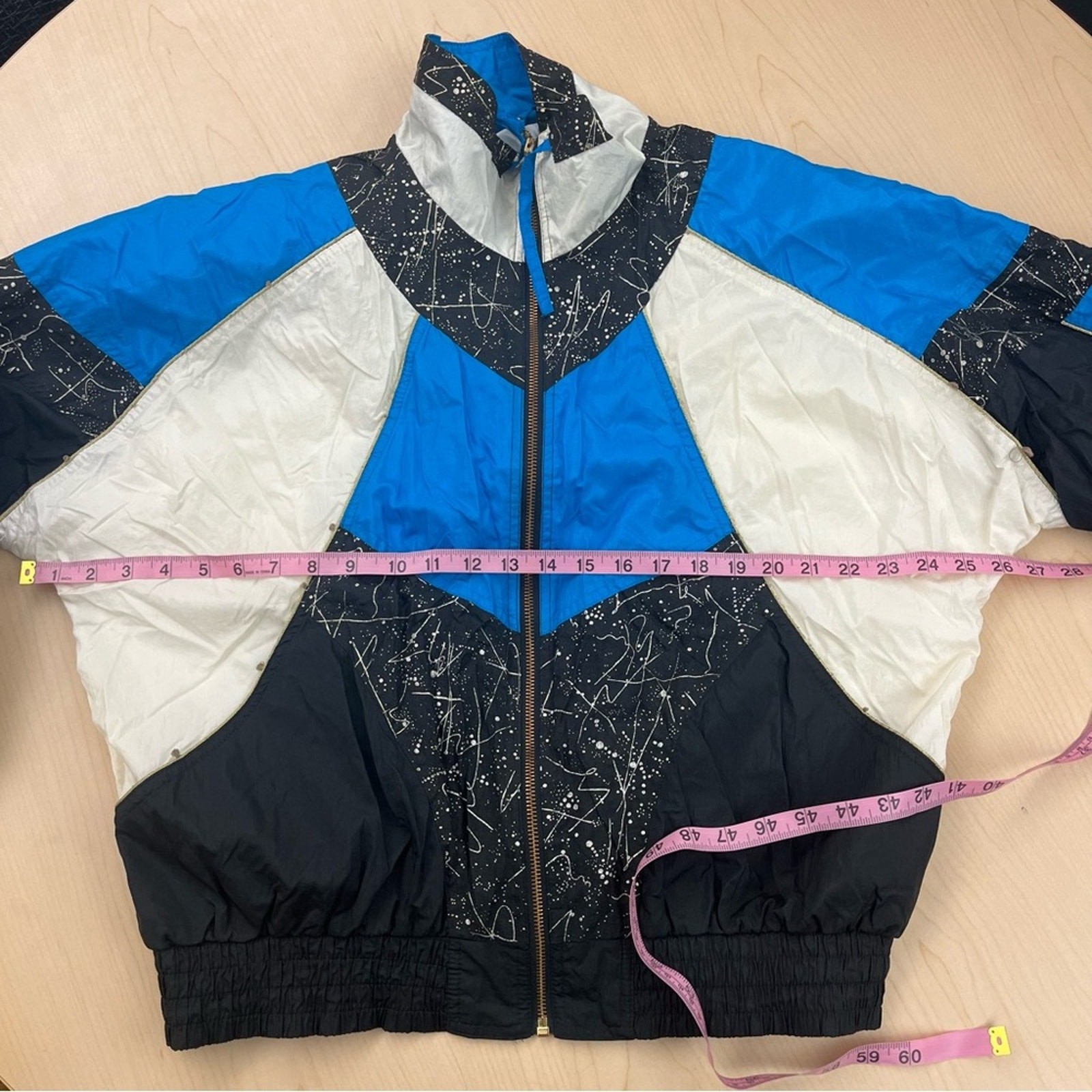 Vintage 90s Windbreaker Jacket Wacky Abstract Electric Blue Gold Black Splatter